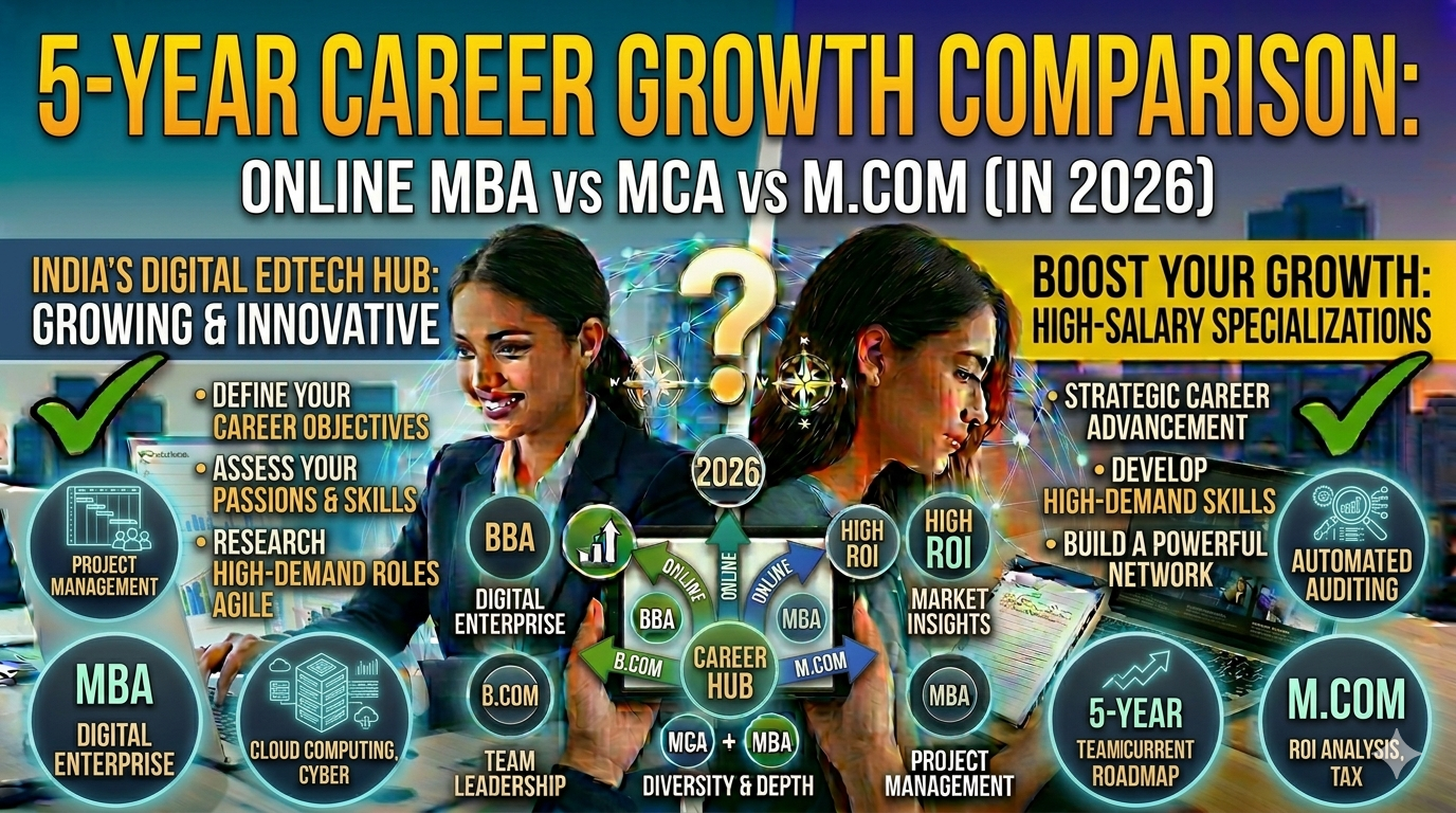 You are currently viewing 5-Year Career Growth Comparison: online MBA vs online MCA vs online M.Com